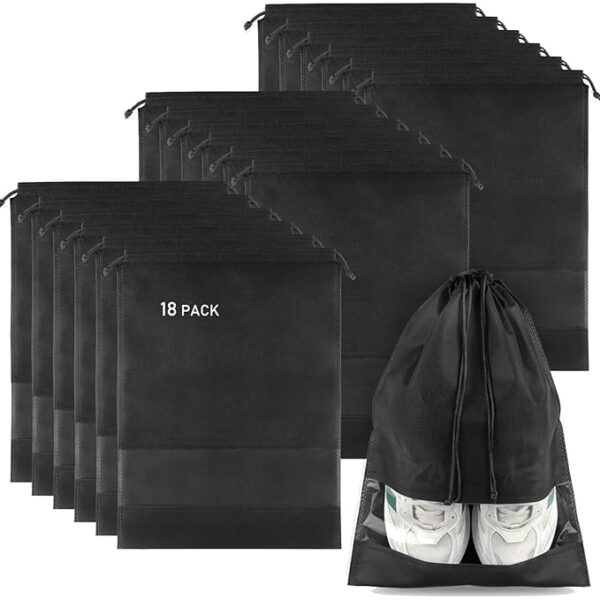 Vok57 Shoe Bags for Travel & Storage – 18 Pcs, Black