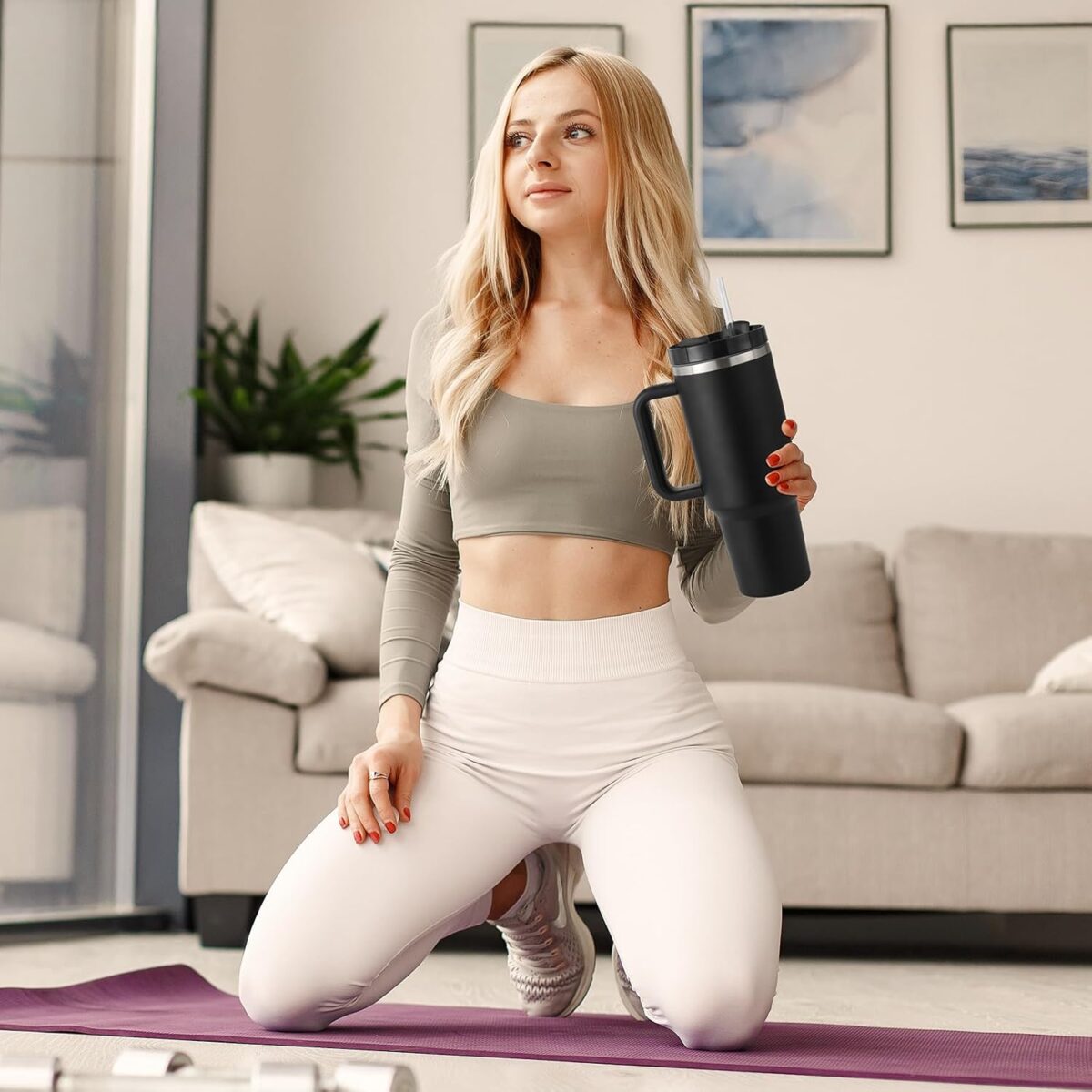40 oz Insulated Tumbler with Handle & Straw - Image 3