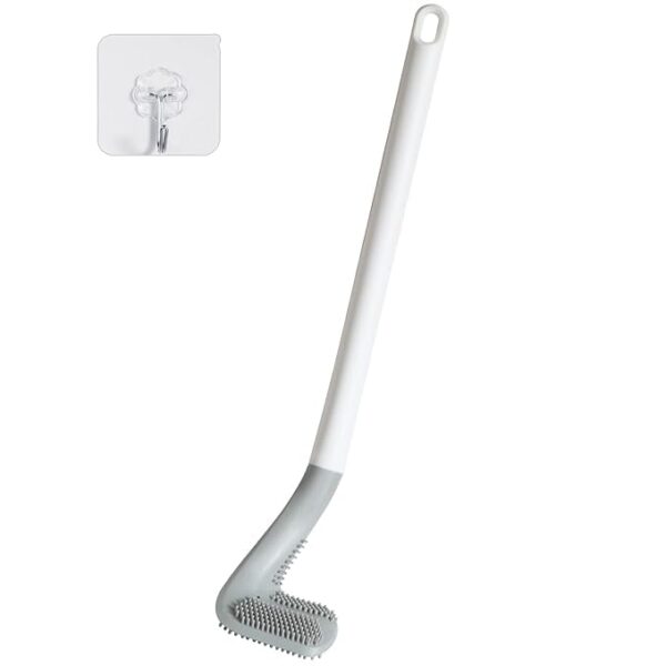 Silicone Toilet Cleaning Brush – 360° Flexible Long Handle Brush with Hook | Quick-Dry Toilet Bowl Scrubber for Deep Bathroom Cleaning (White)