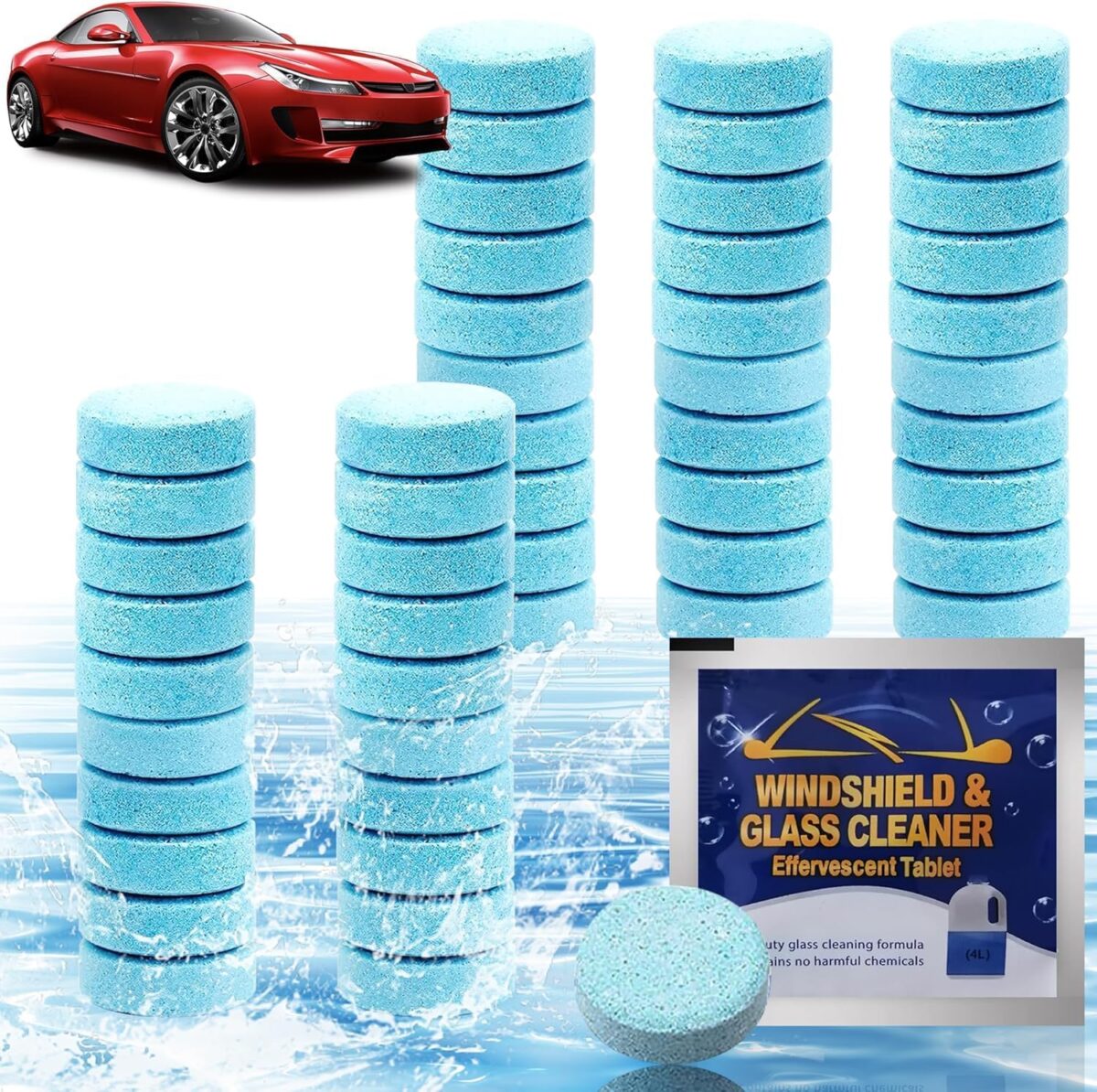 Car Glass Cleaner Tablets (Pack of 50) – Solid Effervescent Windshield Cleaning Tablets | Premium Windshield Washer Fluid Substitute - Image 1
