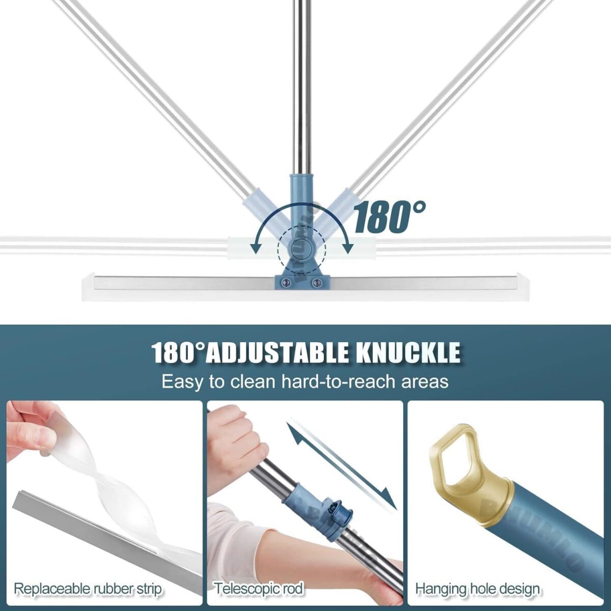 50 CM Magic Broom Silicone Floor Wiper – 180° Rotating Squeegee with Adjustable Handle for Bathroom, Tile, Marble, Glass & Window Cleaning | Durable Silicone Blade for Home Use - Image 3