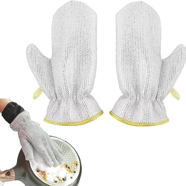 Aluminium Dishwashing Gloves – Non-Scratch Wire Cleaning Gloves for Kitchen | Waterproof, Reusable Gloves for Washing Dishes, Pots, Pans & Sinks (Pack of 2)
