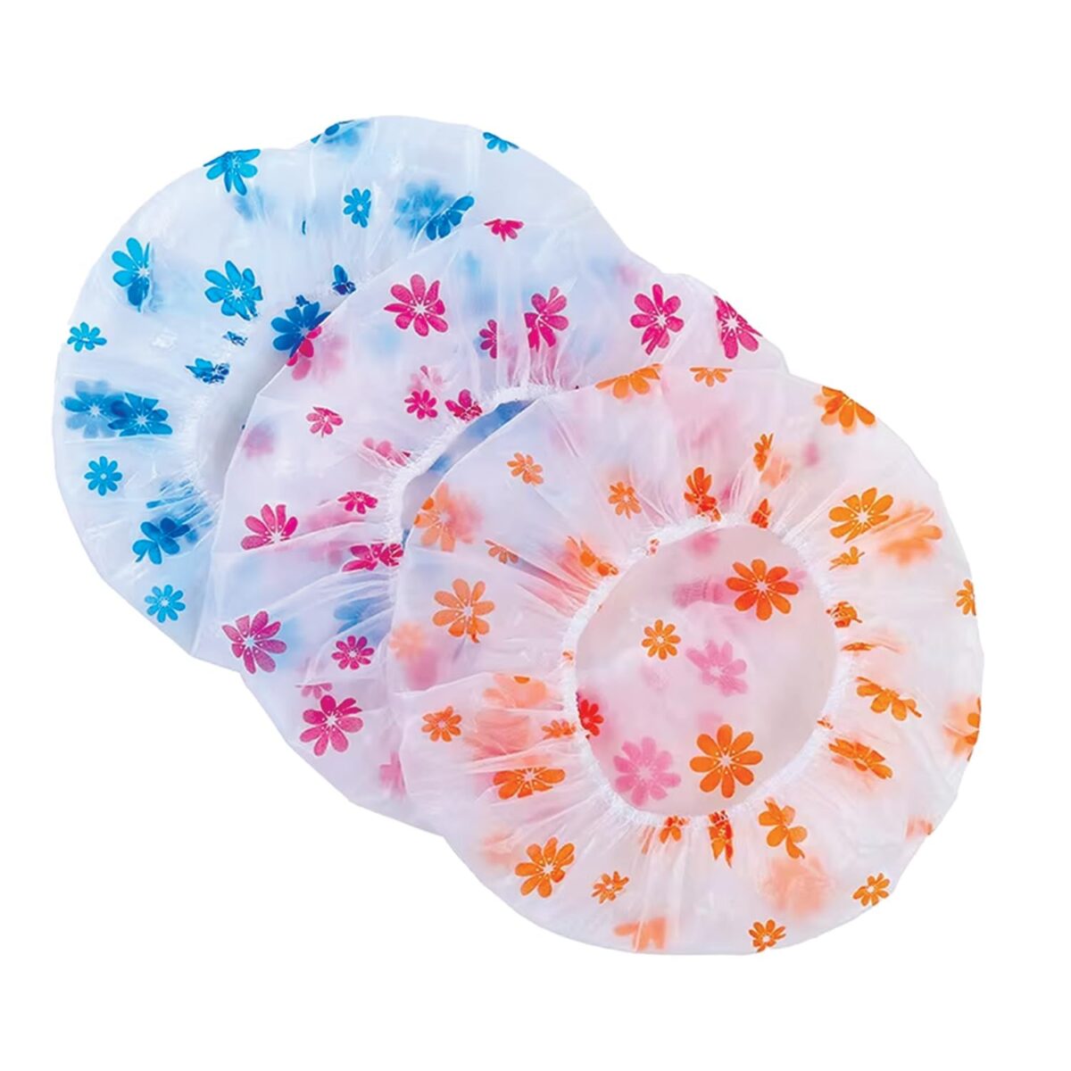 Shower Caps for Women (Pack of 3) – Reusable Waterproof EVA Free-Size Bath Caps for Hair Protection in Home, Salon & Spa (Multicolored Printed) - Image 1