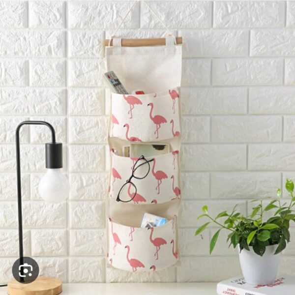 Creative Cute Cotton Linen Fabric Mobile Phone Behind The Wall Three Layer Storage Bag