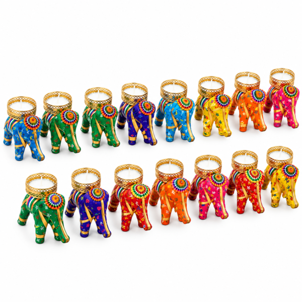 15 Pcs Decorative Elephant Diya Set | Tea Light Holders for Ganesh Chaturthi, Diwali & More