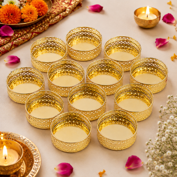 Elegant Golden Round Tealight Candle Holders – Pack of 24