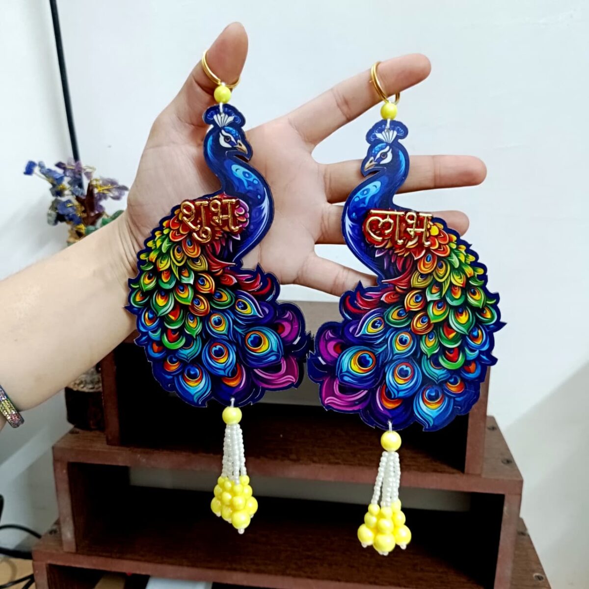 Peacock Design शुभ लाभ Hanging with Beads – Wedding & Pooja Favors. - Image 2