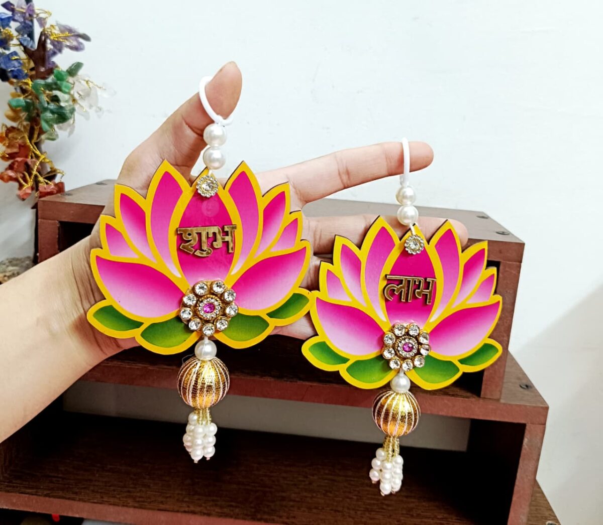 Lotus Print शुभ लाभ Hanging for Wedding or Pooja Favours - Image 1