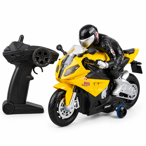 4 Way Remote Control Bike Toy | 2.4G Connectivity | Front LED Headlight | Water Smoke Effect | Type-C Charging | Rechargeable Battery | Music & Sound Control RC Bike for Kids