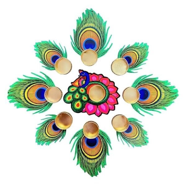 Heritage Mor Pankh Tealight Candle Holder Set of 9 | Traditional Peacock Diya Stands for Diwali, Rangoli, Home Temple, Office & Festival Décor