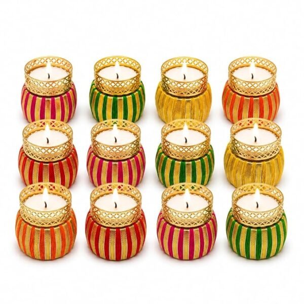 Premium Matka Tealight Diya Set of 12 | Multicolor Designer Candle Holders for Diwali, Deepawali, Ganpati Pooja & Home Décor