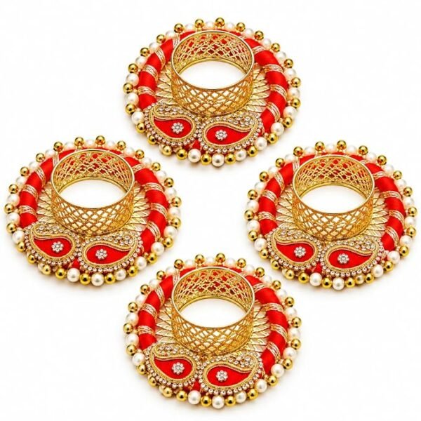 Designer Handmade Multicolour Tealight Diya Set of 4 with Wax Candles | Decorative Holders for Diwali, Deepawali, Rangoli, Laxmi Ganesh Pooja & Home Décor