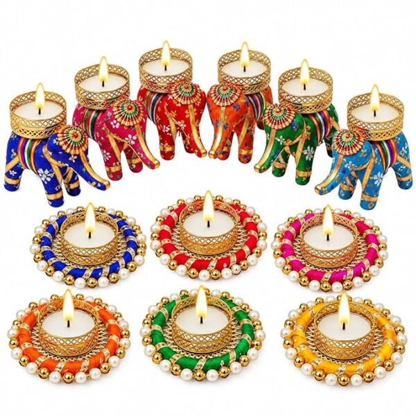 Royal Rajasthani Elephant Diya Stand Set of 12 | Decorative Tealight Candle Holders for Diwali, Ganesh Pooja, Rangoli & Festive Home Décor