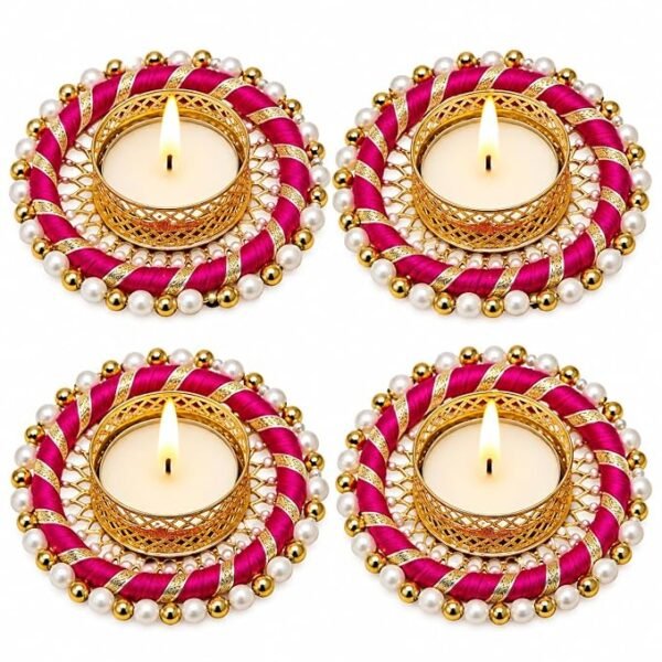 Designer Ring Tealight Holder Pack of 4 | Handmade Decorative Diyas for Diwali, Durga Puja, Rangoli, Mandir & Home Temple Décor