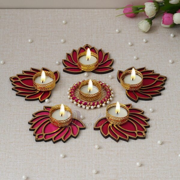 Lotus Tealight Candle Holder Set for Diwali, Rangoli & Festive Decoration – Pack of 6