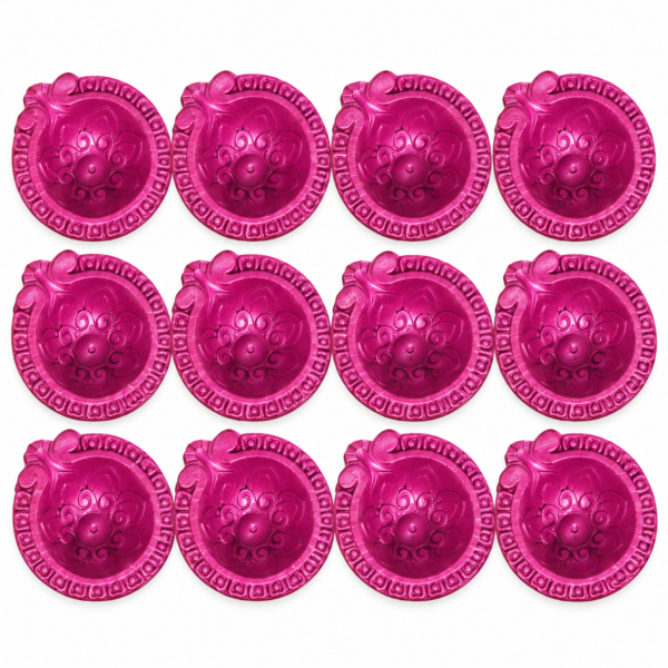 Decorative Diya Plates Set of 12 | Traditional Floral Design Diya Holders for Diwali, Pooja, Rangoli & Festive Home Decoration | Pink