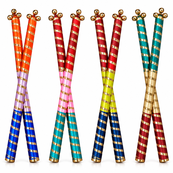 Traditional Dandiya Sticks Set of 4 Pairs | Colourful Dandiya Raas Sticks with Golden Ribbon Design | Navratri, Garba & Festive Dance Accessories