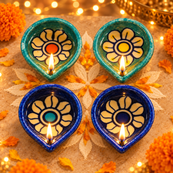 Handcrafted Heart-Shaped Floral Diyas – Pack of 4