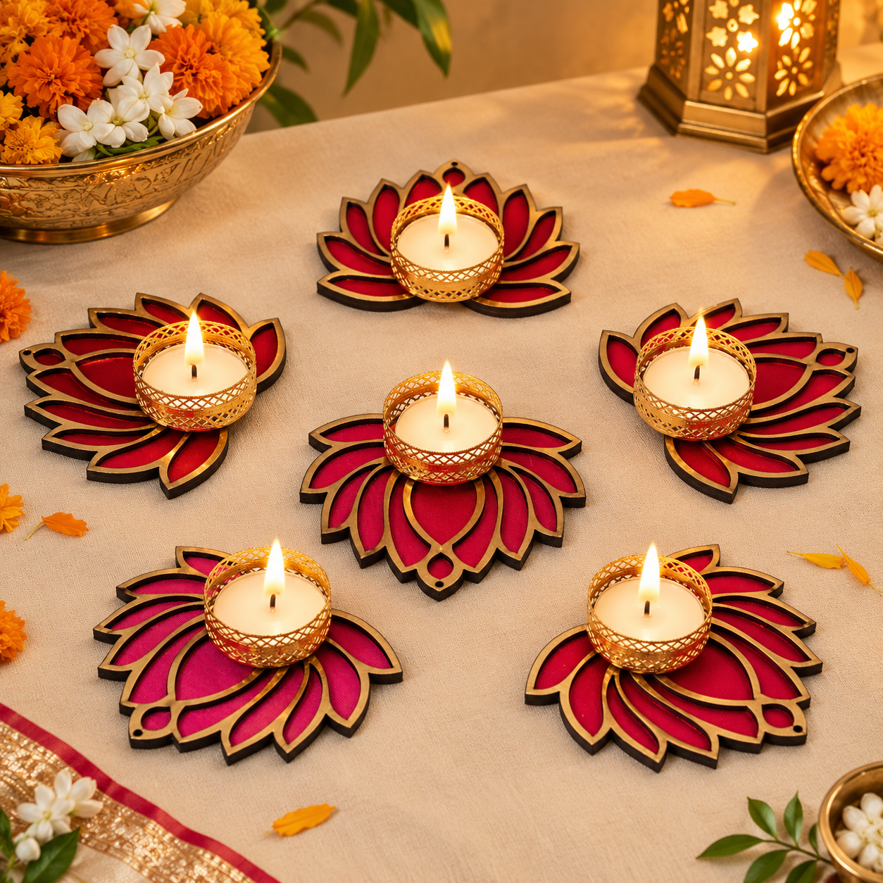 ChatGPT Image Sep 28, 2026, 03_23_51 PM Lotus Tealight Candle Holder Set of 6 with Tealight Candles | Decorative Diyas for Home, Office, Pooja & Festive Gifting - Image 1