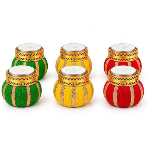 Festive Matka Tealight Diya Set of 6 | Decorative Tealight Holders for Diwali, Deepawali, Ganpati Pooja & Home Décor